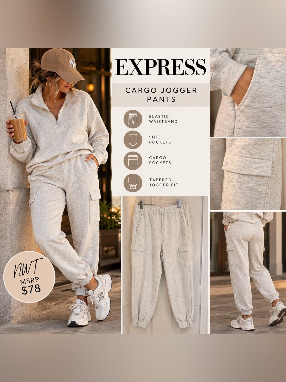 Express Cargo Jogger Pants Women’s XL Light Grey NWT $78